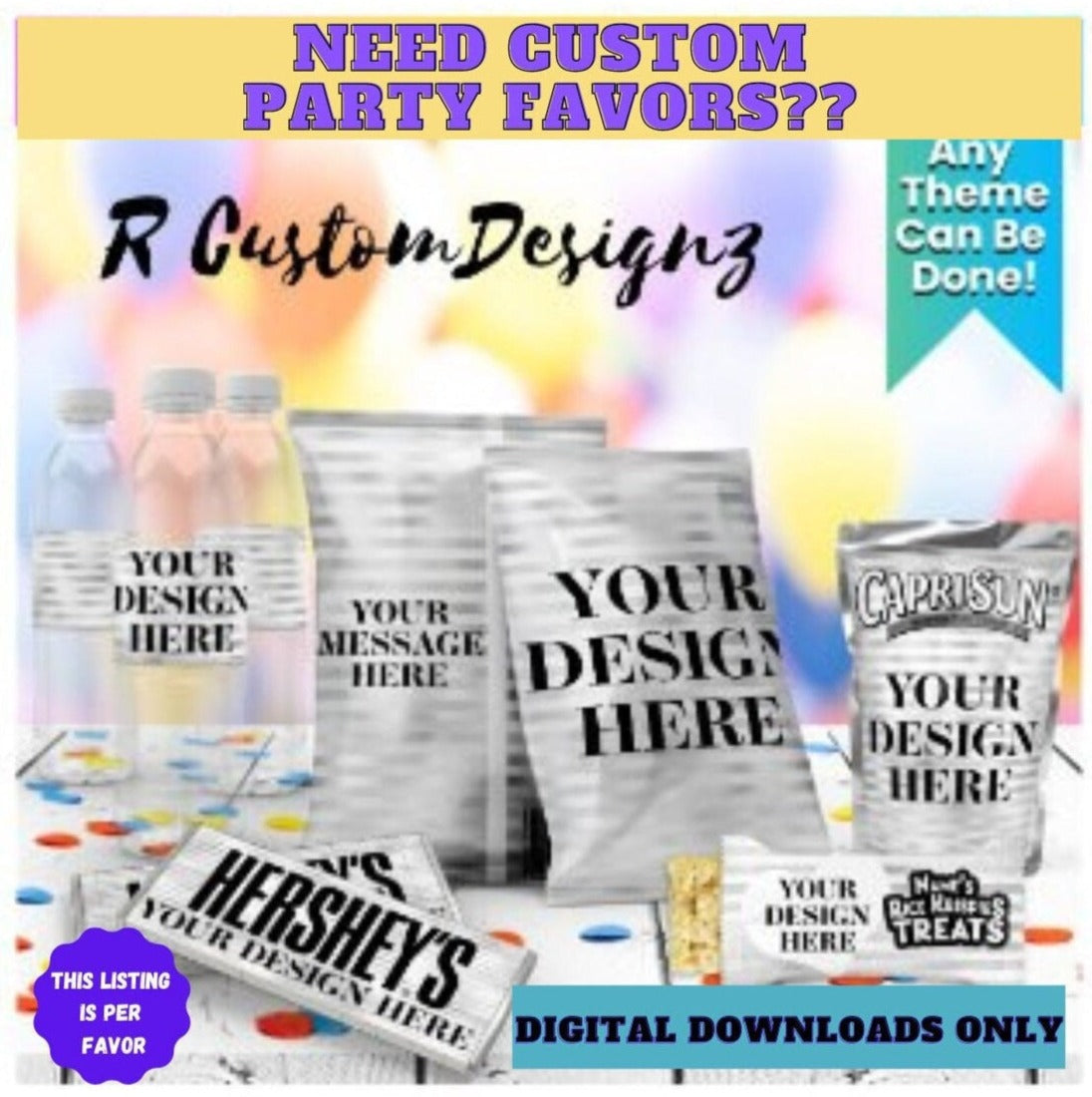 Party Favors | Party | Custom Party Favors | Chip Bags | Water Bottle Labels | Party Bags | Labels | Bag Wrap | Custom Party Favors | Treats
